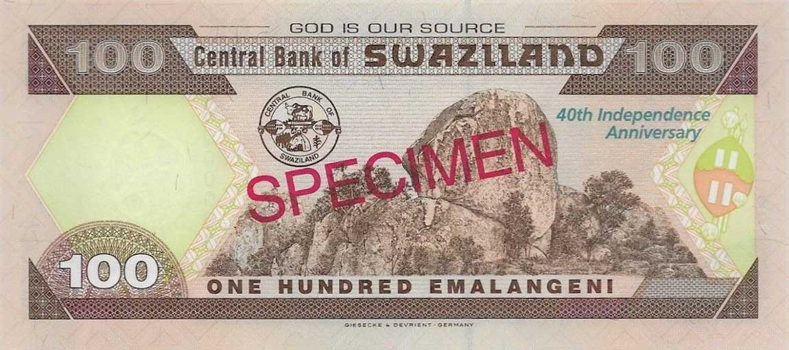 Back of Swaziland p34s: 100 Emalangeni from 2008