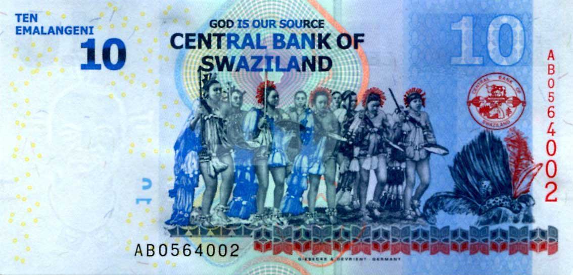 Back of Swaziland p36b: 10 Emalangeni from 2014