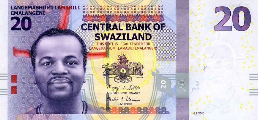 Front of Swaziland p37a: 20 Emalangeni from 2010