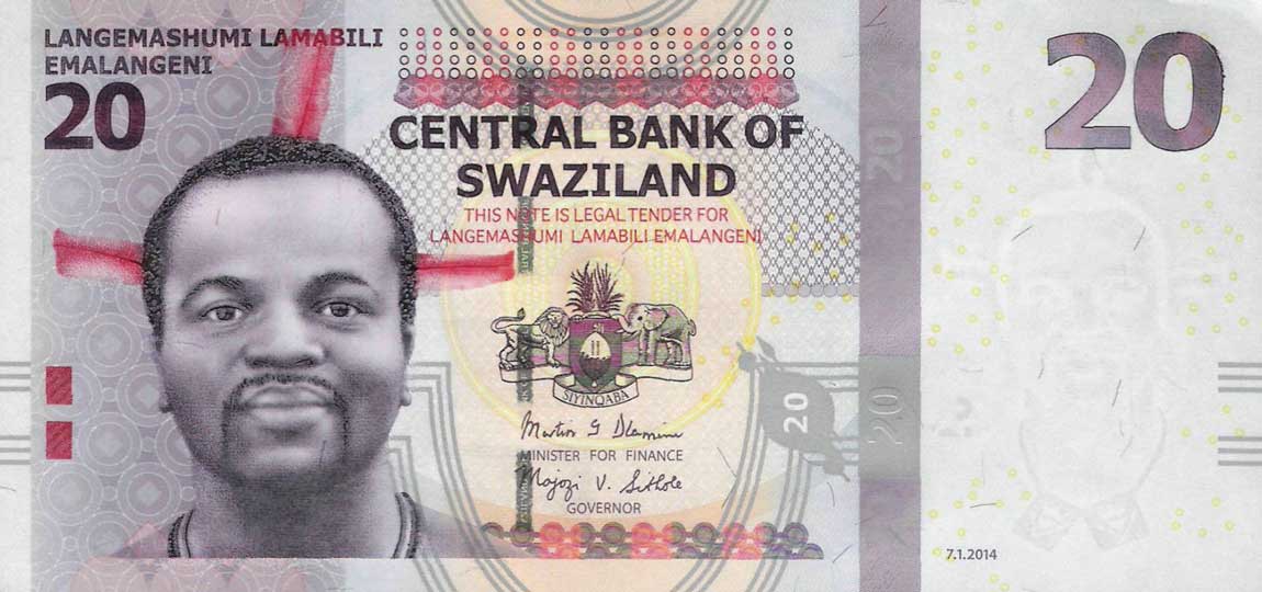 Front of Swaziland p37b: 20 Emalangeni from 2014