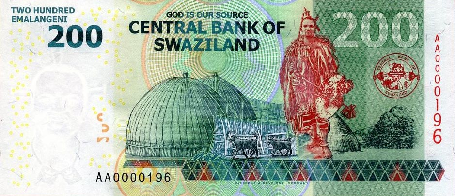 Back of Swaziland p40a: 200 Emalangeni from 2010