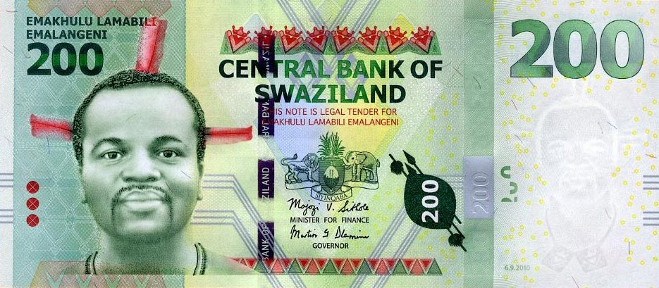 Front of Swaziland p40a: 200 Emalangeni from 2010