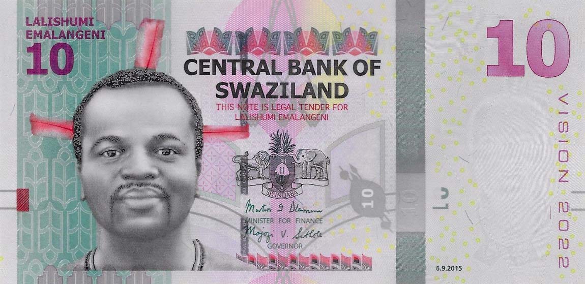 Front of Swaziland p41: 10 Emalangeni from 2015