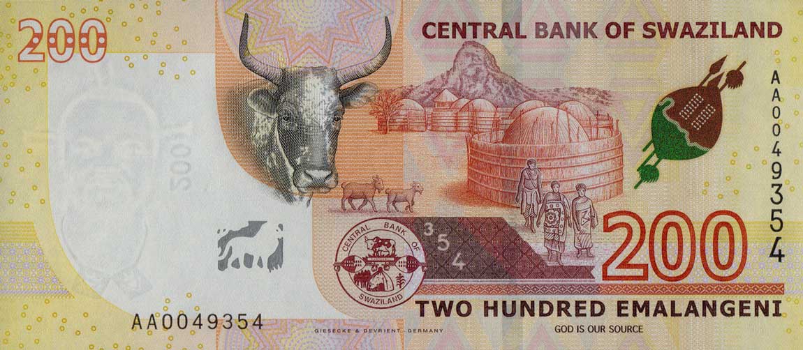 Back of Swaziland p43: 200 Emalangeni from 2017