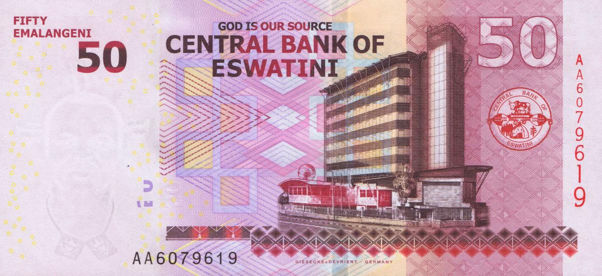 Back of Swaziland p45: 50 Emalangeni from 2018