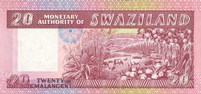 Back of Swaziland p5a: 20 Emalangeni from 1978