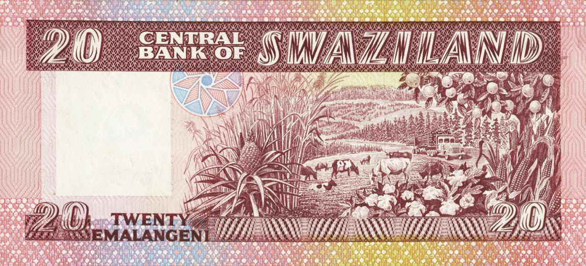 Back of Swaziland p7a: 20 Emalangeni from 1981