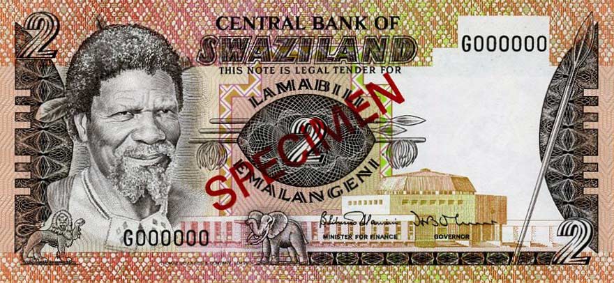 Front of Swaziland p8s2: 2 Emalangeni from 1984