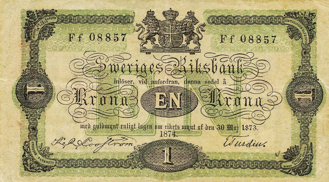 Front of Sweden p1a: 1 Krona from 1874