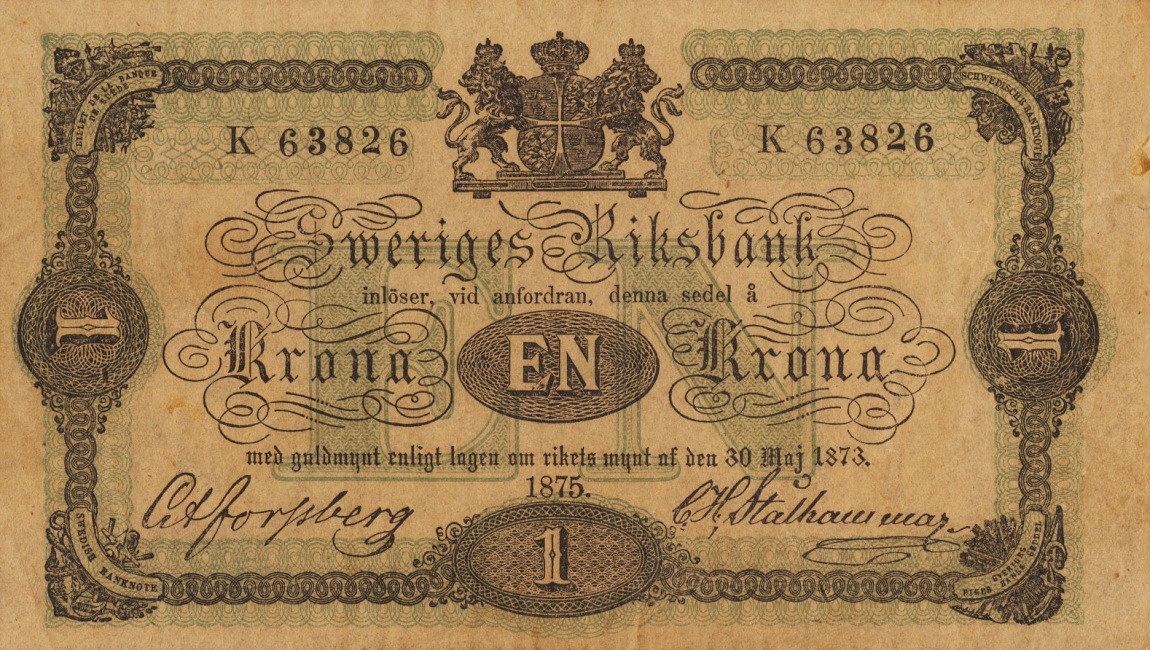 RealBanknotes.com > Sweden P1b: 1 Krona From 1875