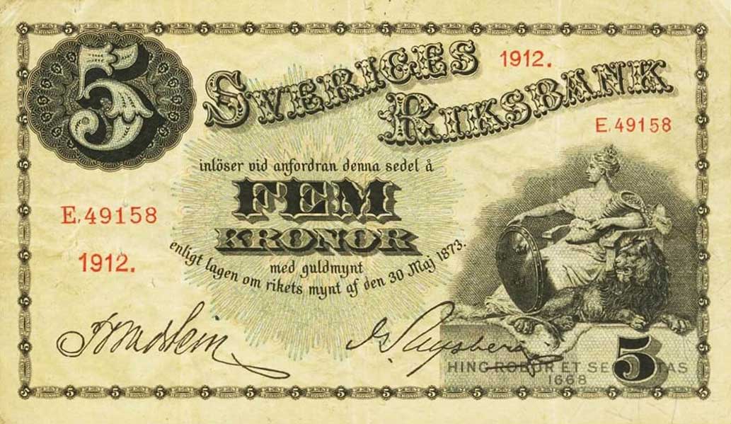 Front of Sweden p26g: 5 Kronor from 1912