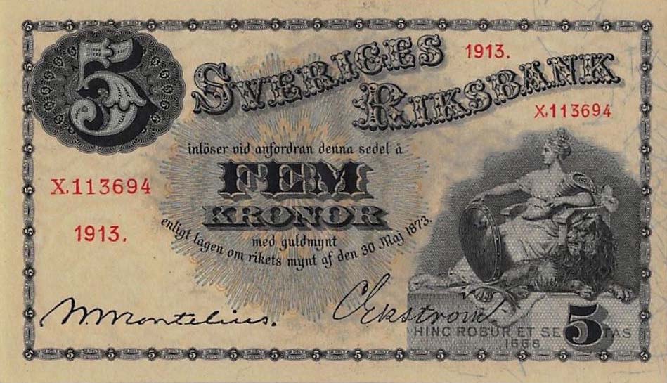 Front of Sweden p26h: 5 Kronor from 1913