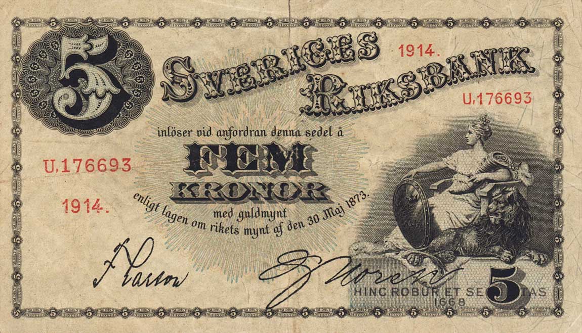 Front of Sweden p26i: 5 Kronor from 1914