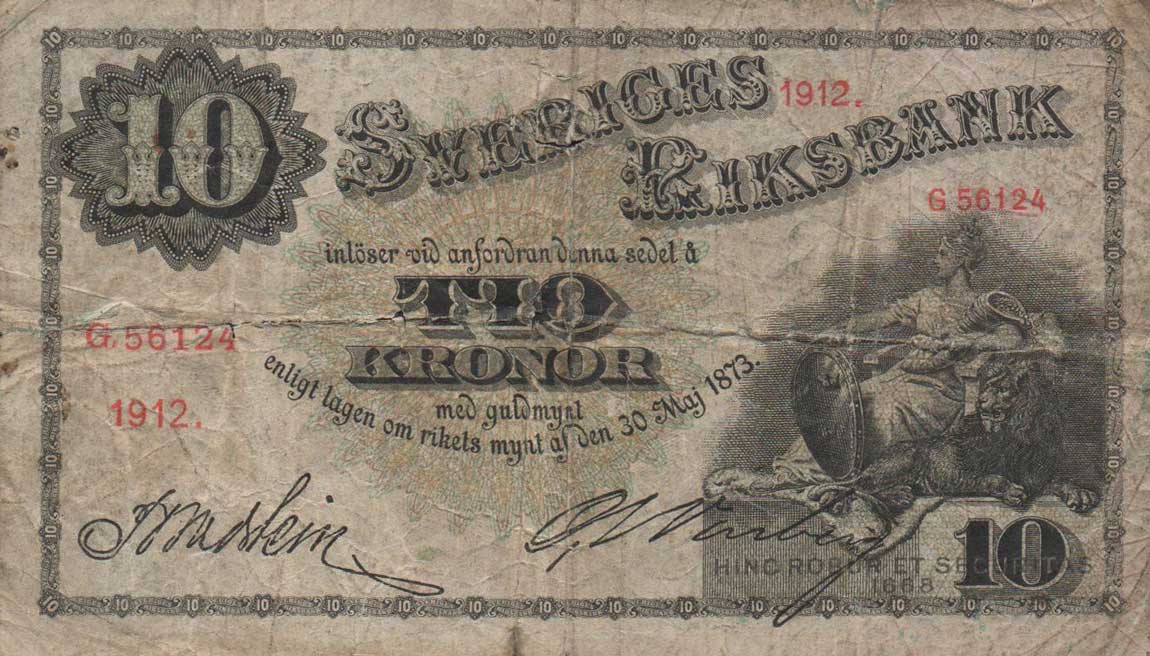 Front of Sweden p27g: 10 Kronor from 1912