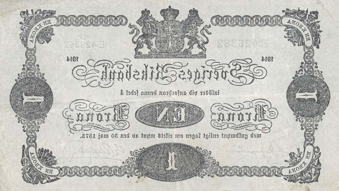 Back of Sweden p32a: 1 Krona from 1914