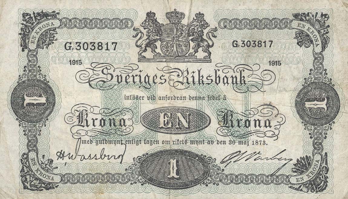 Front of Sweden p32b: 1 Krona from 1915