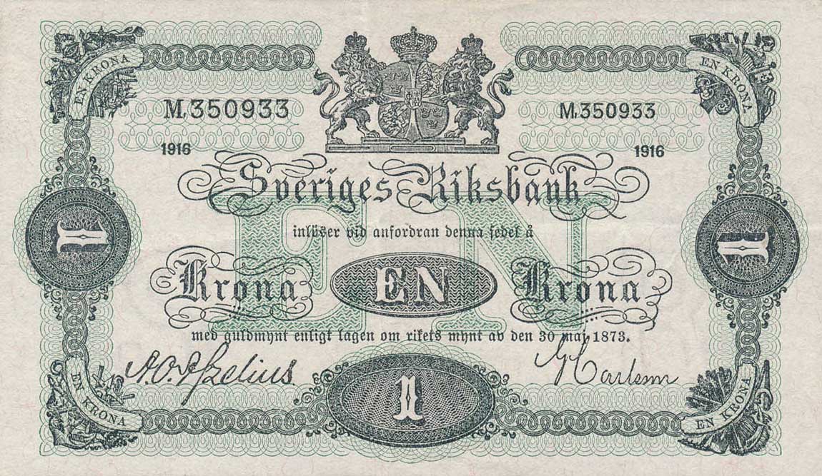 Front of Sweden p32c: 1 Krona from 1916