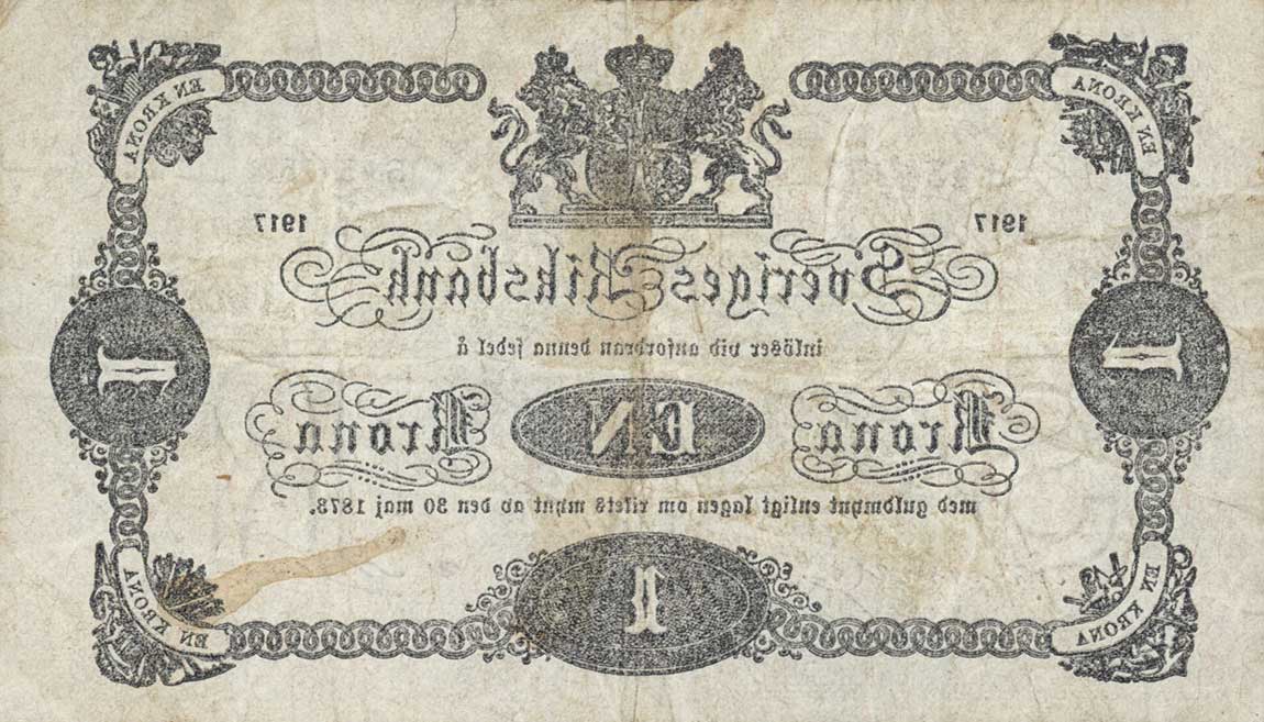 Back of Sweden p32d: 1 Krona from 1917