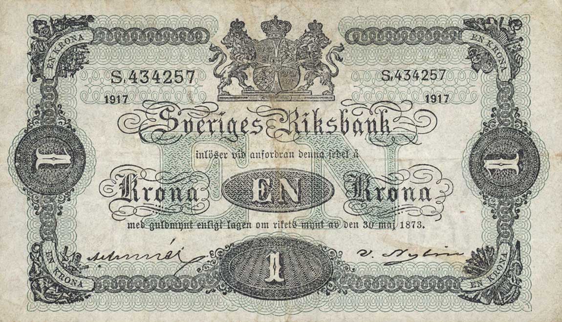 Front of Sweden p32d: 1 Krona from 1917