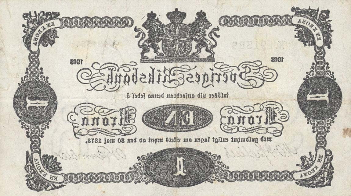 Back of Sweden p32e: 1 Krona from 1918