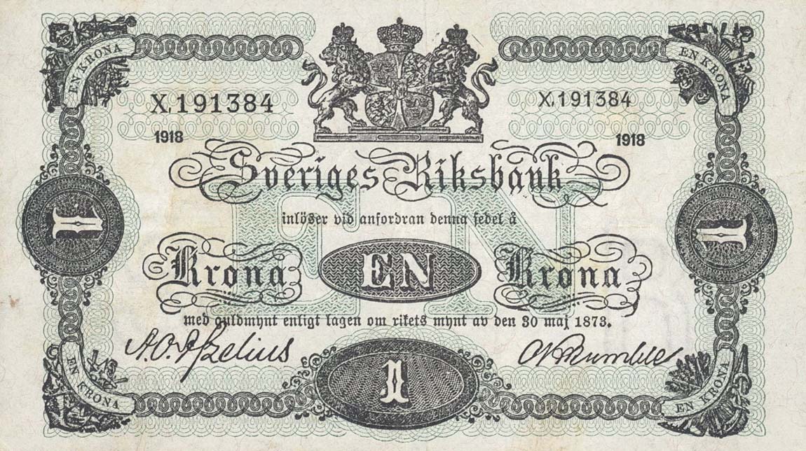 Front of Sweden p32e: 1 Krona from 1918