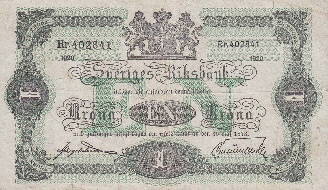 Front of Sweden p32g: 1 Krona from 1920