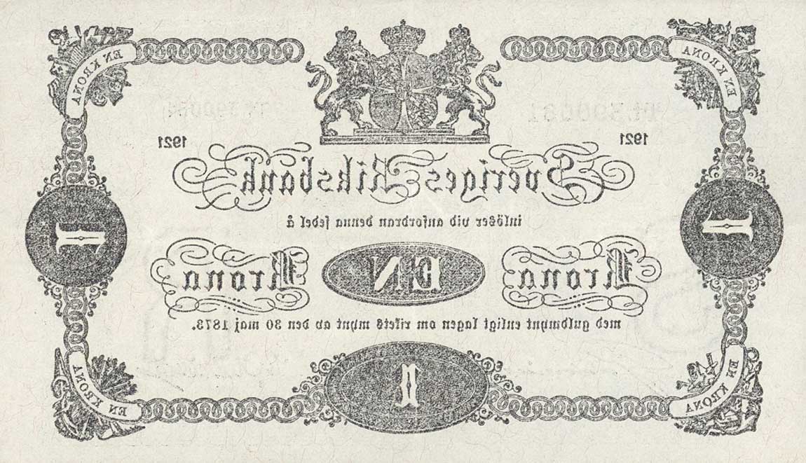 Back of Sweden p32h: 1 Krona from 1921