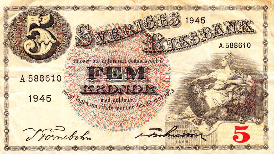 Front of Sweden p33ab: 5 Kronor from 1945