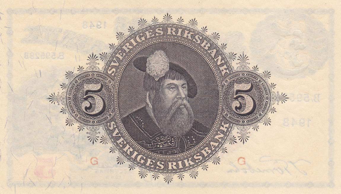 Back of Sweden p33ae: 5 Kronor from 1948