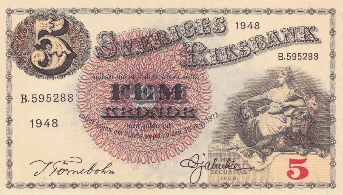 Front of Sweden p33ae: 5 Kronor from 1948