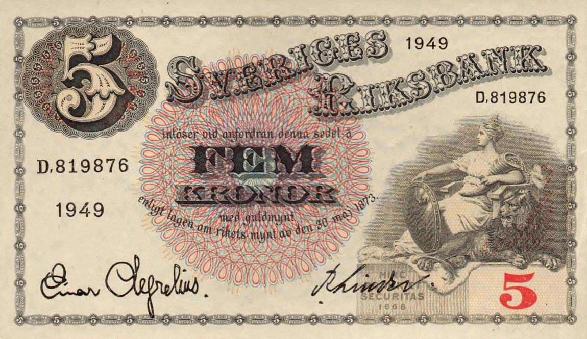 Front of Sweden p33af: 5 Kronor from 1949