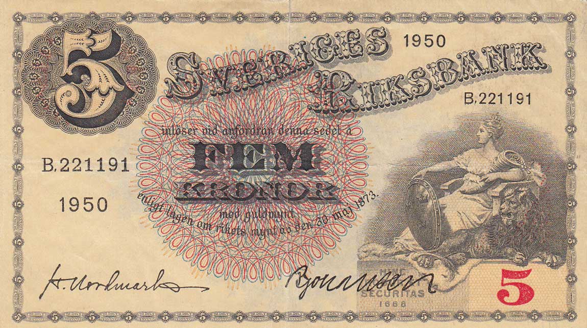 Front of Sweden p33ag: 5 Kronor from 1950