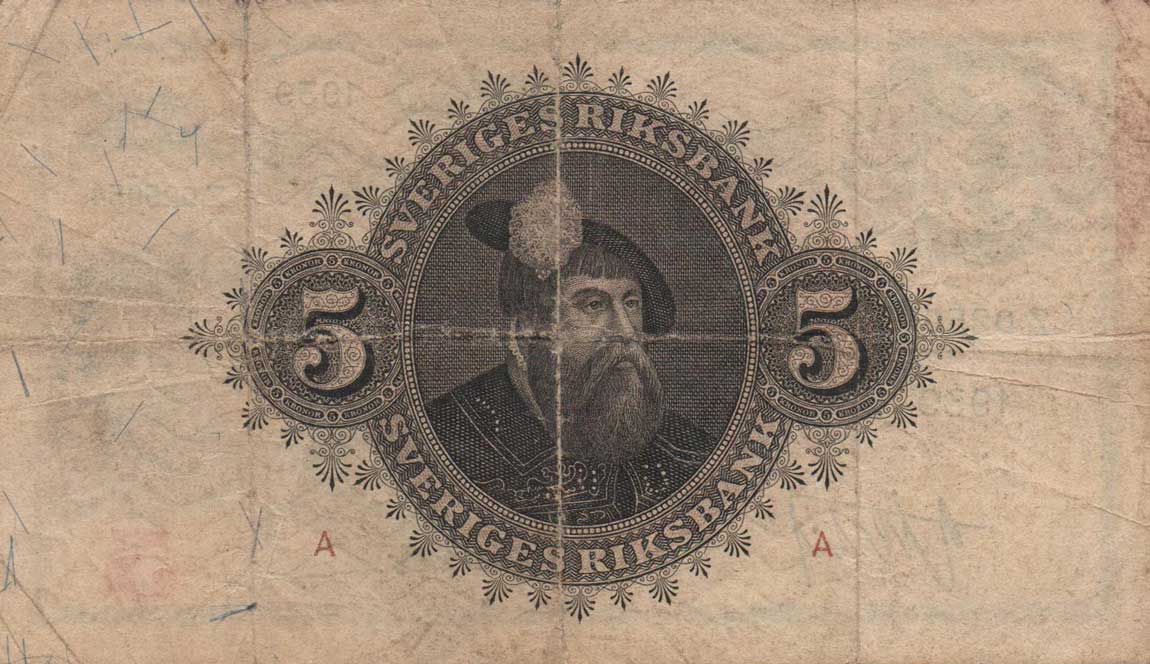 Back of Sweden p33v: 5 Kronor from 1939