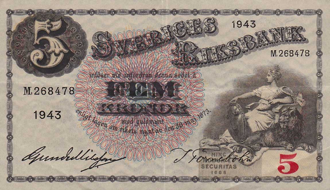 Front of Sweden p33z: 5 Kronor from 1943