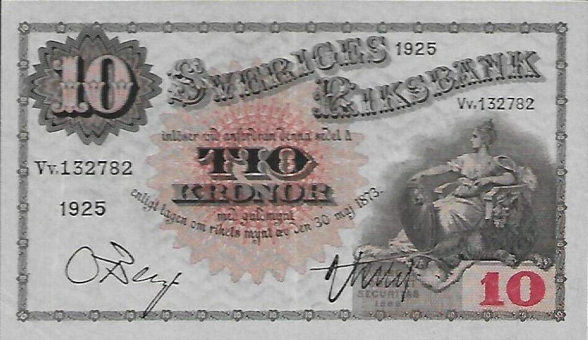 Front of Sweden p34h: 10 Kronor from 1925