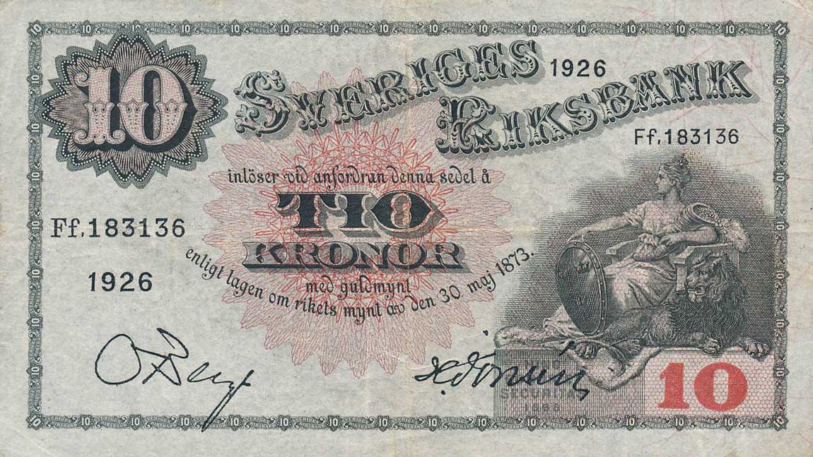 Front of Sweden p34i: 10 Kronor from 1926