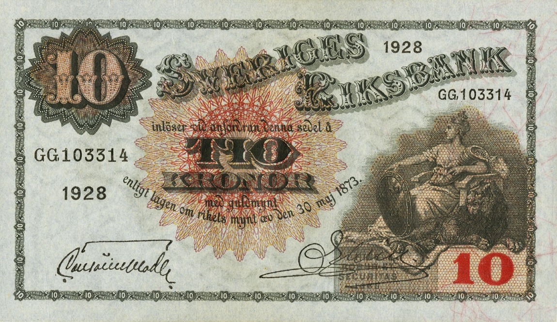 Front of Sweden p34k: 10 Kronor from 1928