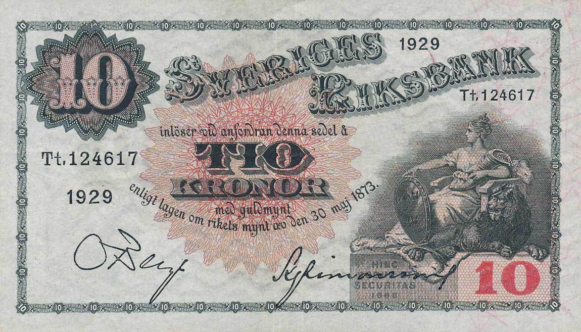 Front of Sweden p34l: 10 Kronor from 1929