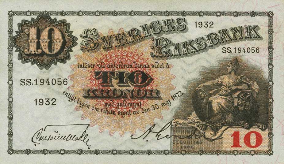 Front of Sweden p34o: 10 Kronor from 1932