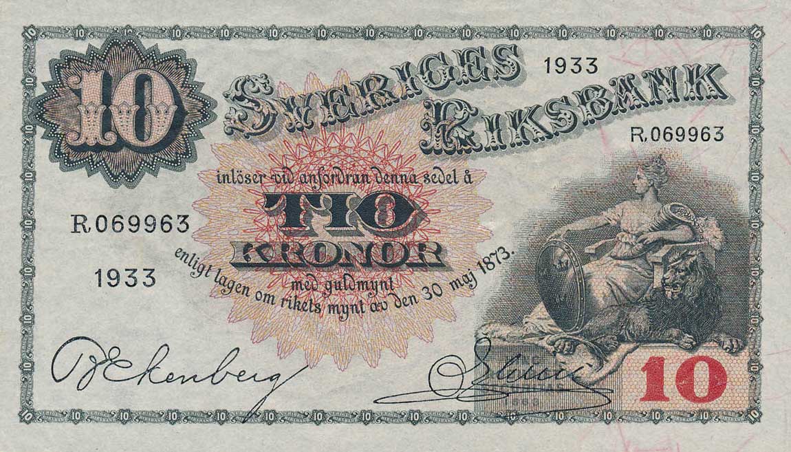 Front of Sweden p34p: 10 Kronor from 1933