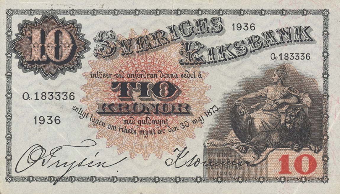 Front of Sweden p34s: 10 Kronor from 1936