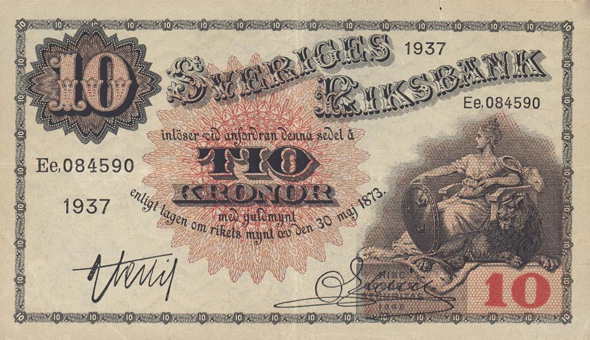 Front of Sweden p34t: 10 Kronor from 1937