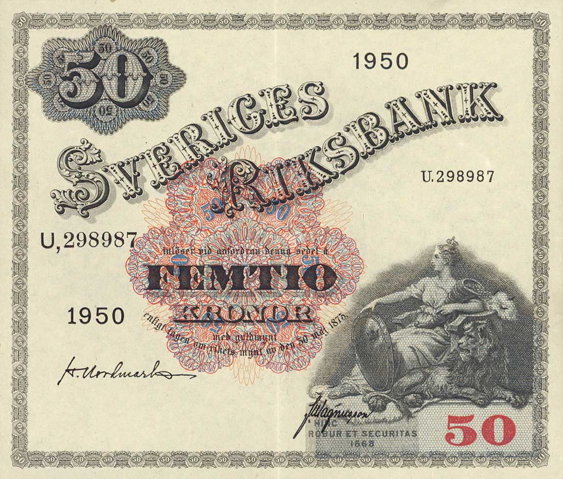 Front of Sweden p35ae: 50 Kronor from 1950