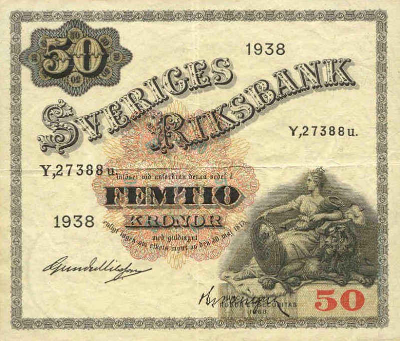 Front of Sweden p35i: 50 Kronor from 1926