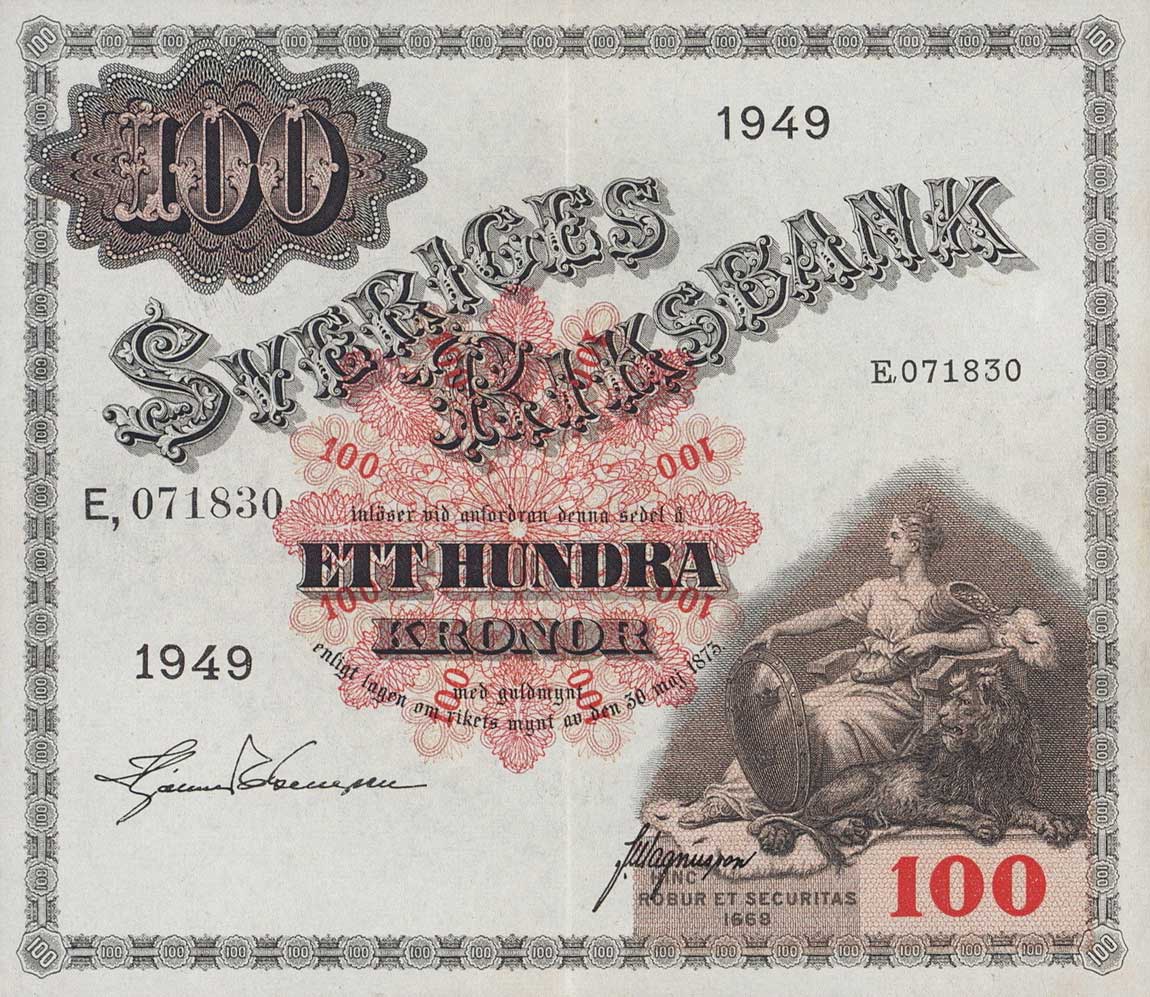 Front of Sweden p36ae: 100 Kronor from 1949