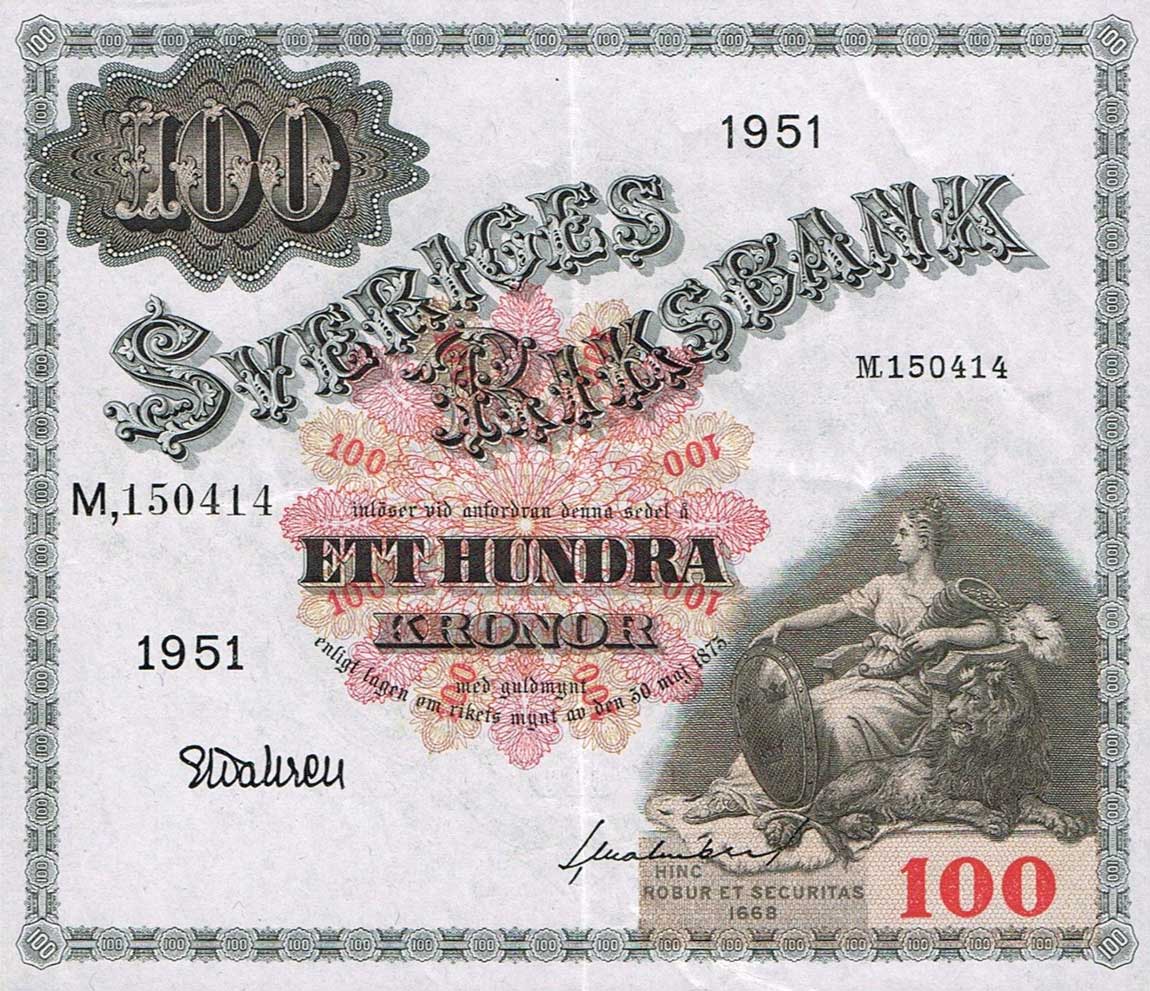 Front of Sweden p36ag: 100 Kronor from 1951