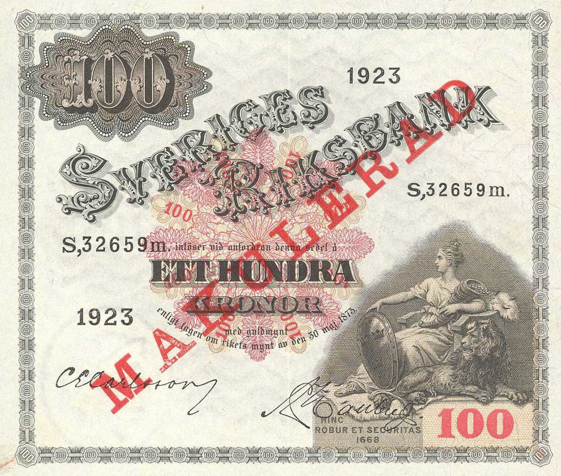 Front of Sweden p36s1: 100 Kronor from 1948