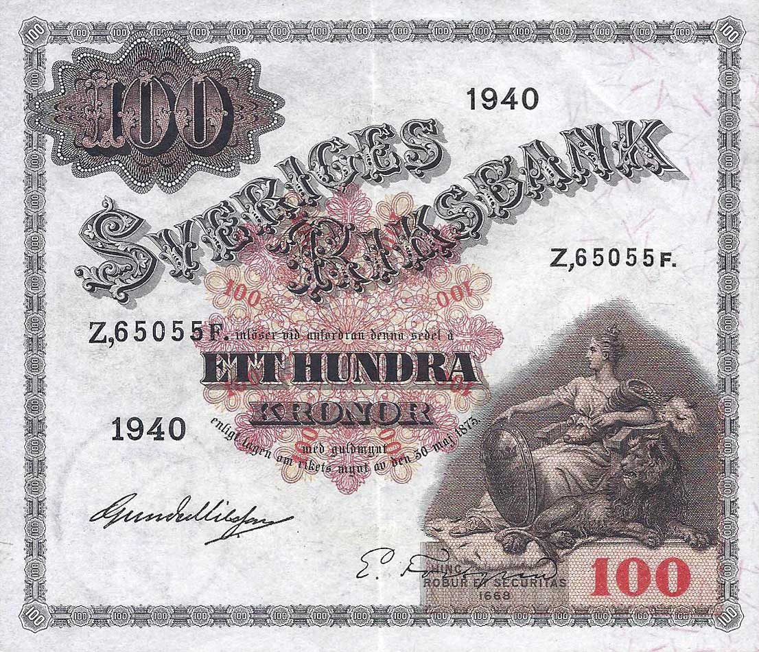 Front of Sweden p36w: 100 Kronor from 1940