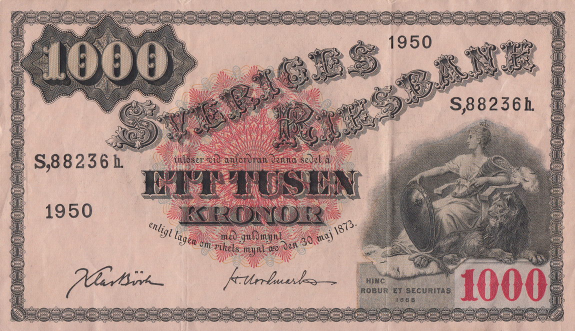 Front of Sweden p38e: 1000 Kronor from 1950