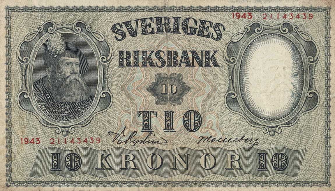 Front of Sweden p40d: 10 Kronor from 1943